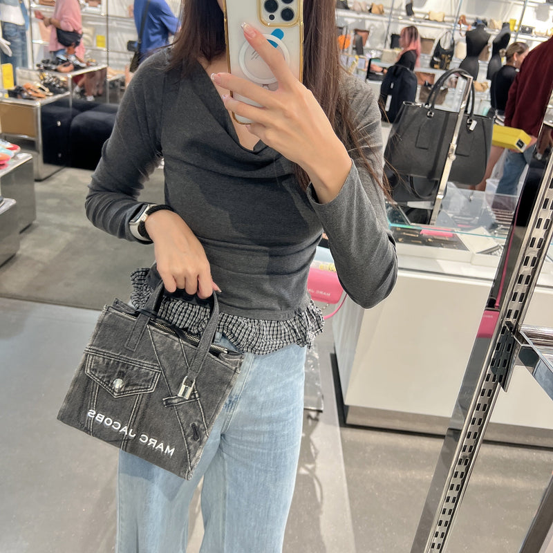 MARC JACOBS Mini Pieced Denim Bold Grind Tote In Black