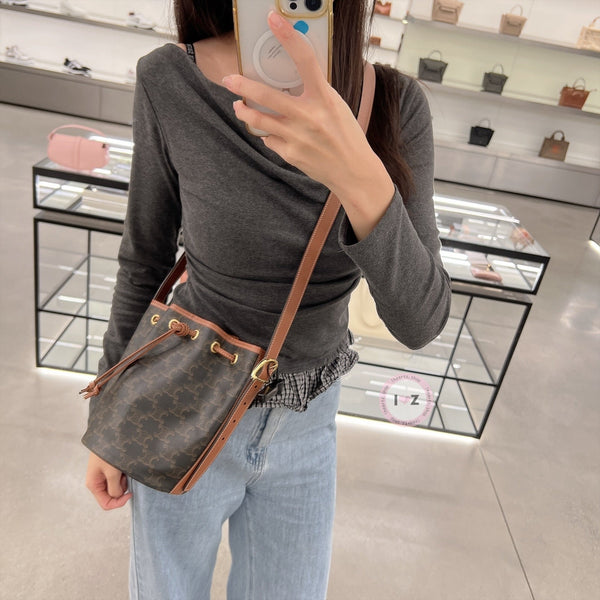 Celine Drawstring Bag in Triomphe Canvas and Calfskin