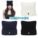 ^韓國NOMBRE羊毛刺繡貓耳毛帽ZA1351