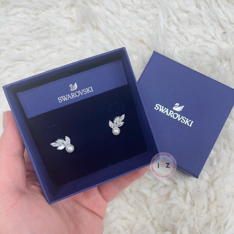 #Swarovski珍珠葉子耳環