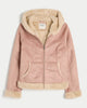 *Hollister粉杏毛連帽保暖外套ZI2947