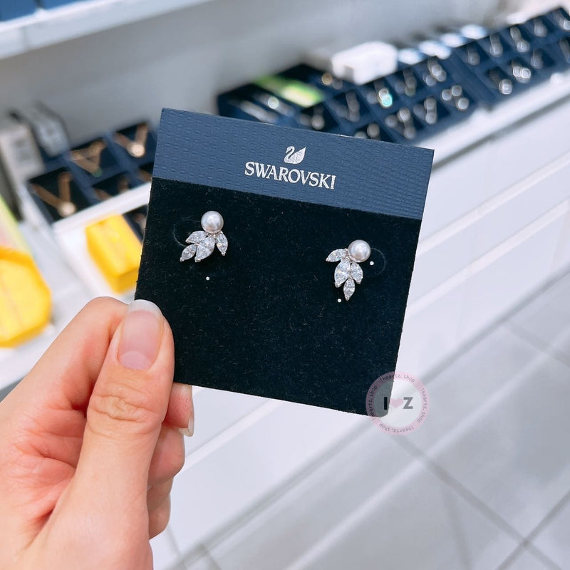 #Swarovski珍珠葉子耳環