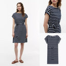 *Tommy女條紋綁帶彈性棉洋裝Zi1751