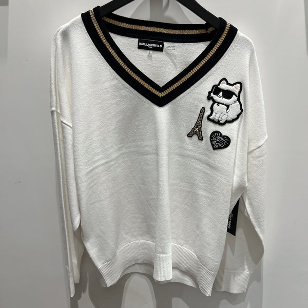 #卡爾女貓咪黑領毛衣YHL2826