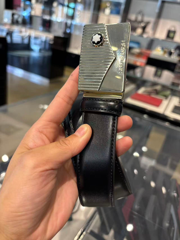 *萬寶龍方銀面皮帶YK2835