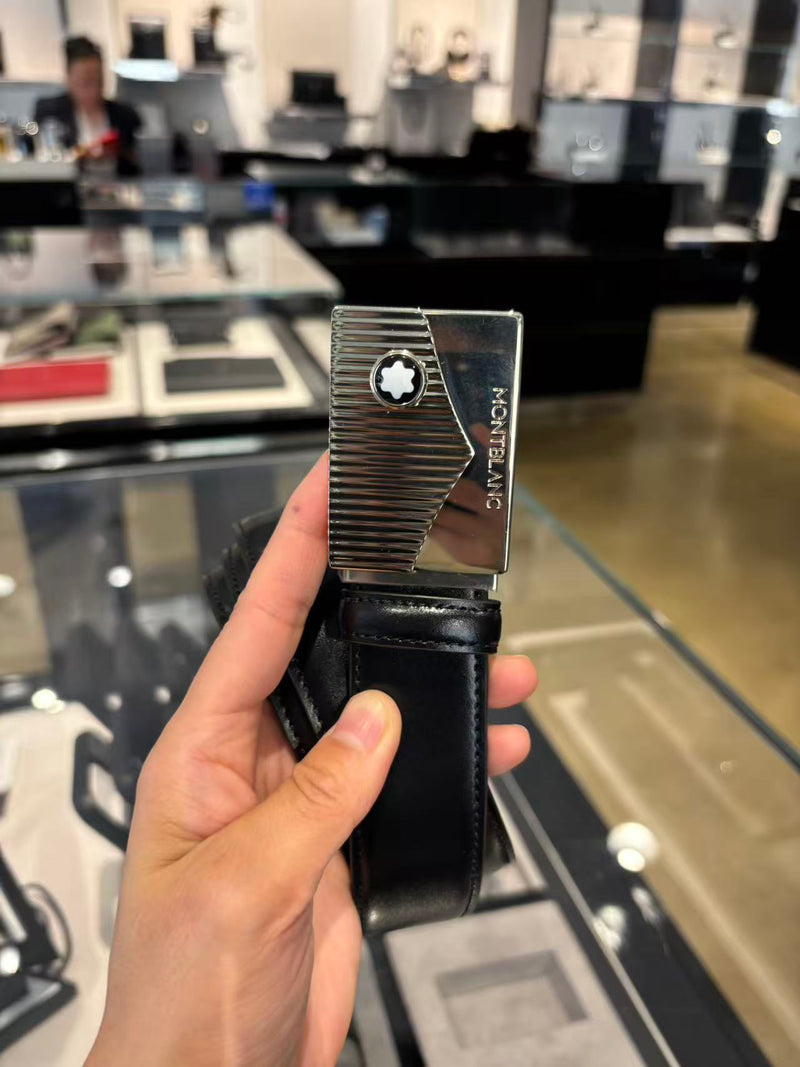 *萬寶龍方銀面皮帶YK2835