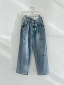 ^韓國釘珠抓破水洗寬褲ZC1151