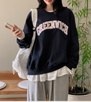 ^正韓字母撞色落肩薄長袖大學TZJ0342